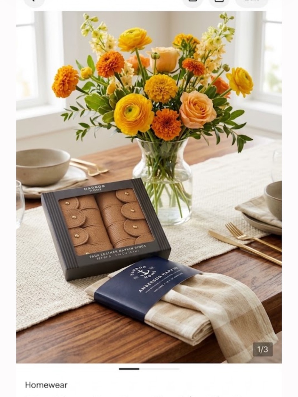 Tan Faux Leather Napkin Rings with Coordinating Tan Napkins nwt